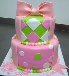 Green and Pink Bow Cake