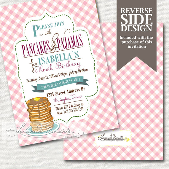 Pajamas and Pancakes Slumber Party Invitation Pajamas and Pancakes Slumber Party Invitation