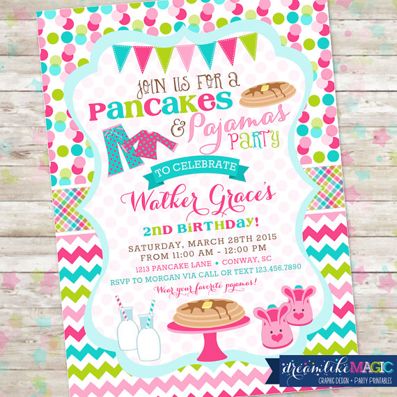 Pancakes and Pajamas Birthday Party Invitations Pancakes and Pajamas Birthday Party Invitations