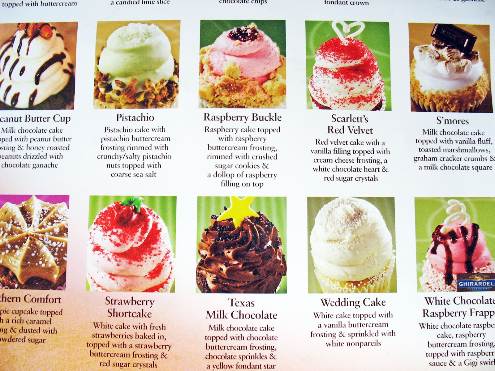 Gigi Cupcake Menu