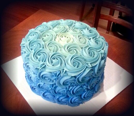 Blue Ombre Rose Birthday Cake Blue Ombre Rose Birthday Cake