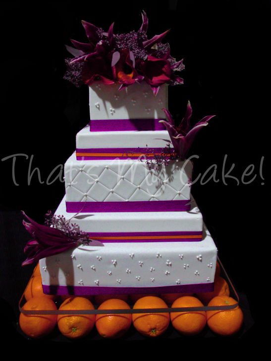 Purple and Orange Wedding Cake