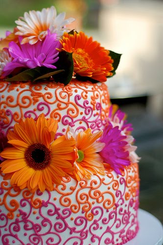 Purple and Orange Wedding Cake