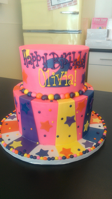 Yellow-Orange and Pink Birthday Cake