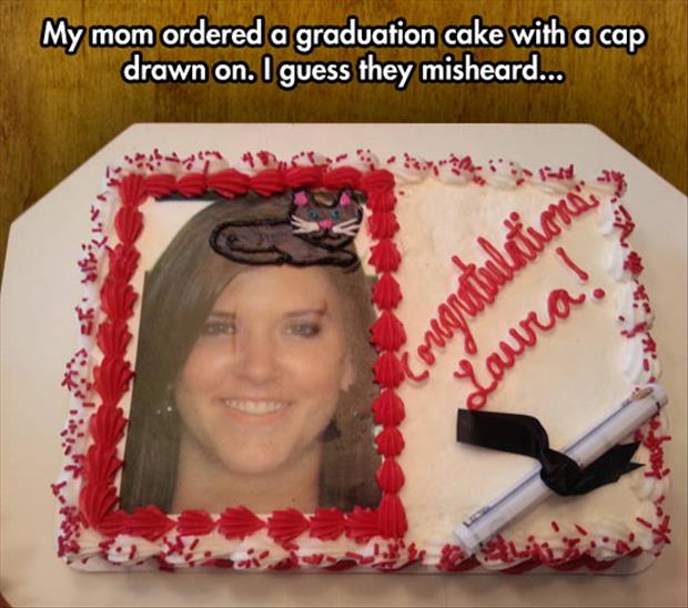 Graduation Cake with Cat On Head