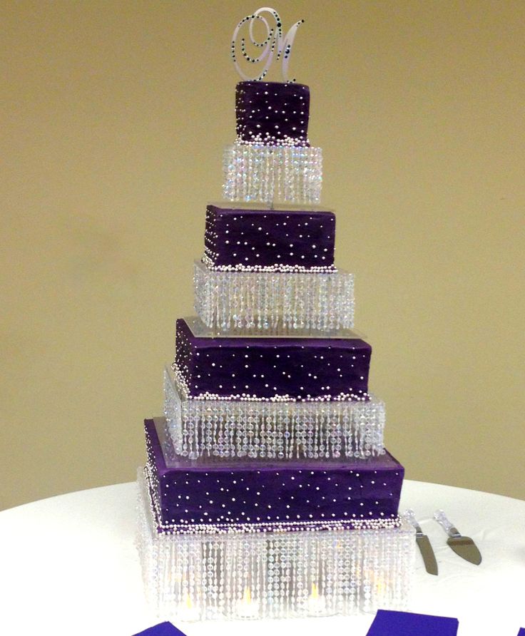 13 Eggplant Color And Bling Wedding Cakes Photo Purple Silver Purple And Silver Wedding Cake Bling