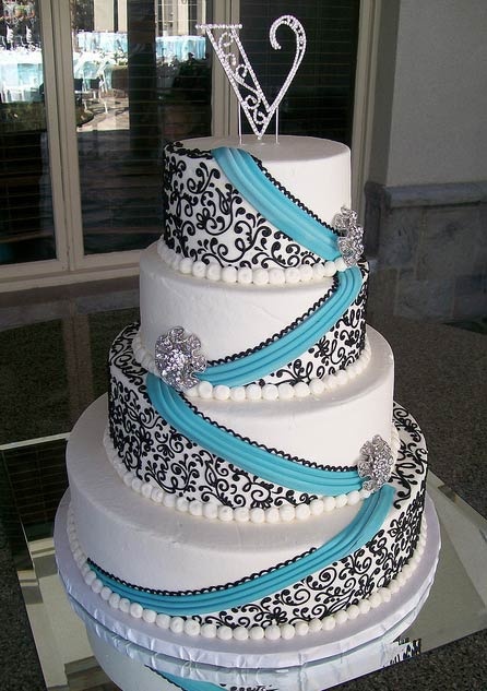 Black White and Blue Wedding Cake