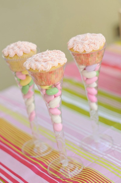 Champagne Glass with Candies and Cupcakes Champagne Glass with Candies and Cupcakes