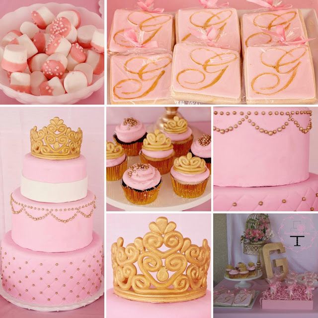 Gold and Pink Princess Baby Shower Cakes