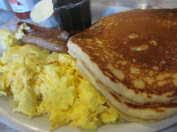 Pancakes and Scrambled Eggs with Sausage Pancakes and Scrambled Eggs with Sausage
