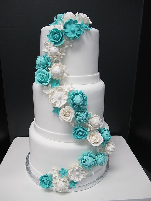 Purple and Turquoise Wedding Cake