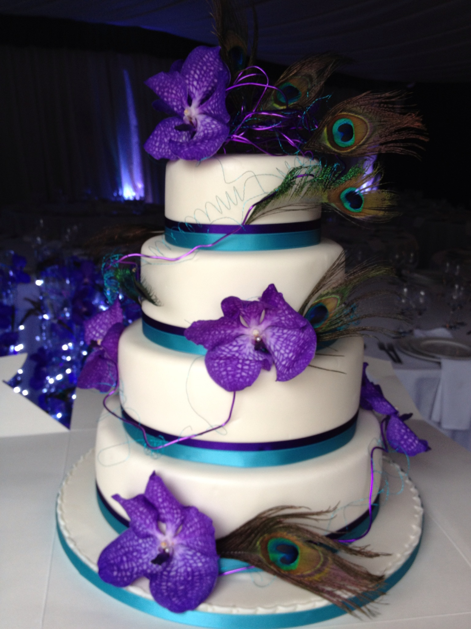 Purple and Turquoise Wedding Cake.