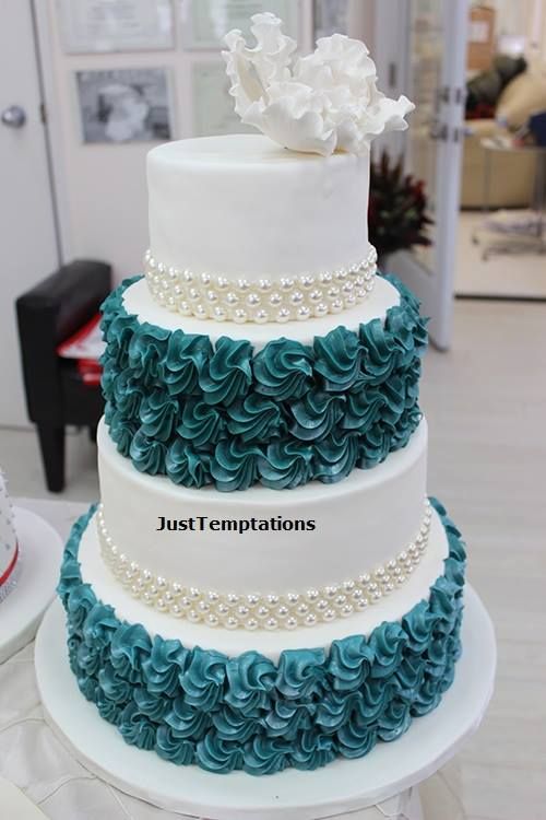 Turquoise and White Wedding Cake