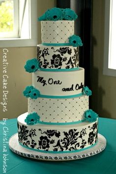 Turquoise Black and White Wedding Cakes