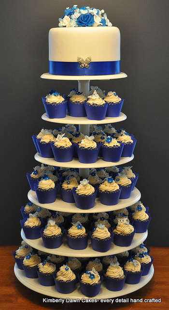 Royal Blue Wedding Cake and Cupcakes Royal Blue Wedding Cake and Cupcakes