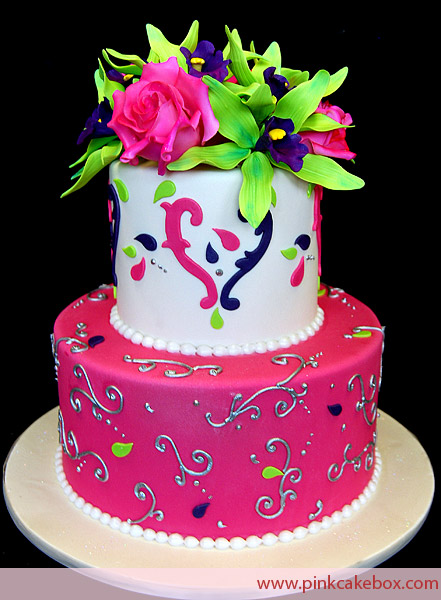 2 Tier Birthday Cake with Flowers 2 Tier Birthday Cake with Flowers