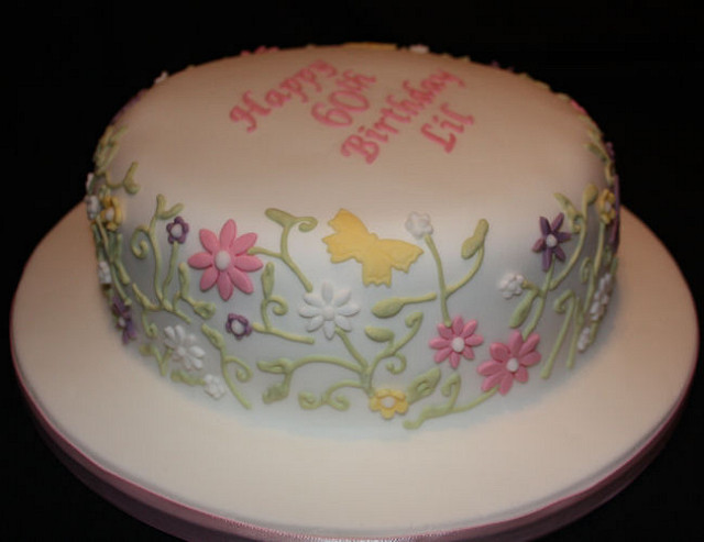 60th Birthday Cake with Flowers and Butterflies 60th Birthday Cake with Flowers and Butterflies