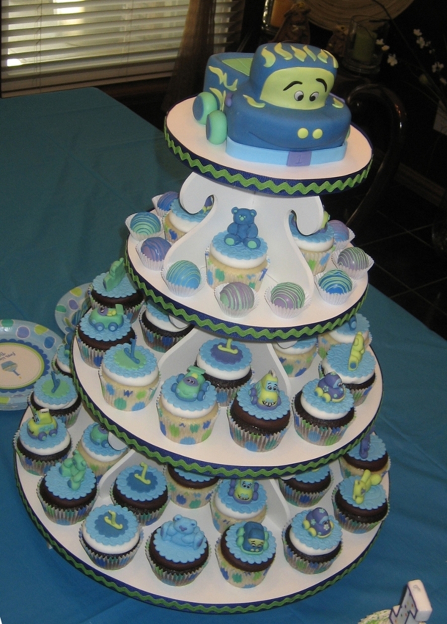 Boys 1st Birthday Cupcake Cake Boys 1st Birthday Cupcake Cake