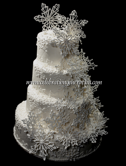 Wedding Cake with Snow Flakes Wedding Cake with Snow Flakes