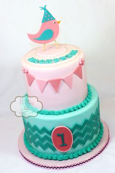 White and Teal Chevron Birthday Cakes White and Teal Chevron Birthday Cakes