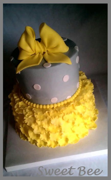 Gray and Yellow Polka Dot Baby Shower Cake Gray and Yellow Polka Dot Baby Shower Cake