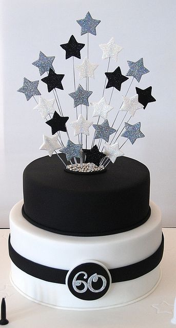 Black and White 60th Birthday Cake