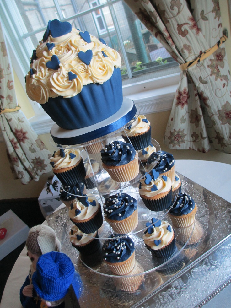 Navy Blue Wedding Cake and Cupcake Navy Blue Wedding Cake and Cupcake