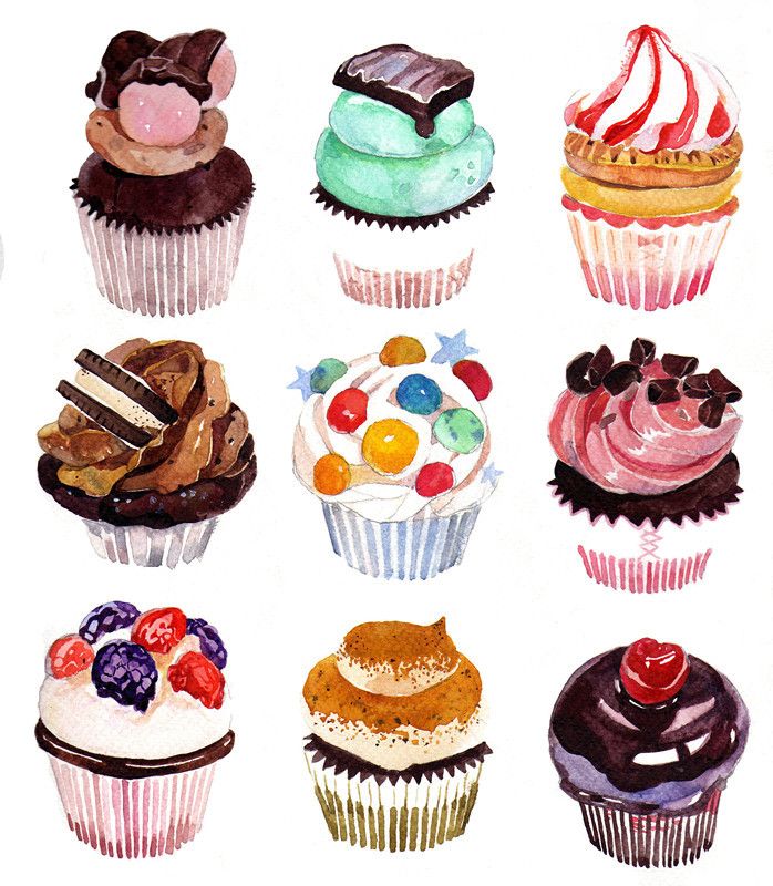 Watercolor Cupcake Drawings Watercolor Cupcake Drawings