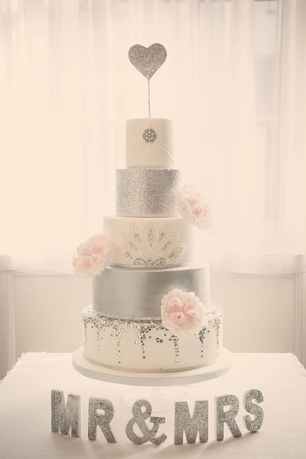 Pink and Silver Wedding Cake
