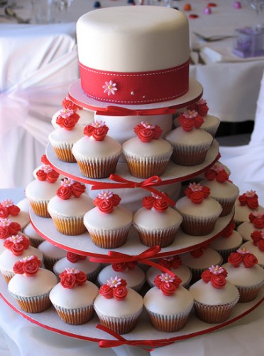 Red and White Cupcake Wedding Cake Red and White Cupcake Wedding Cake
