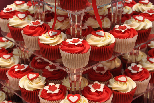 Red and White Cupcake Wedding Cake Red and White Cupcake Wedding Cake