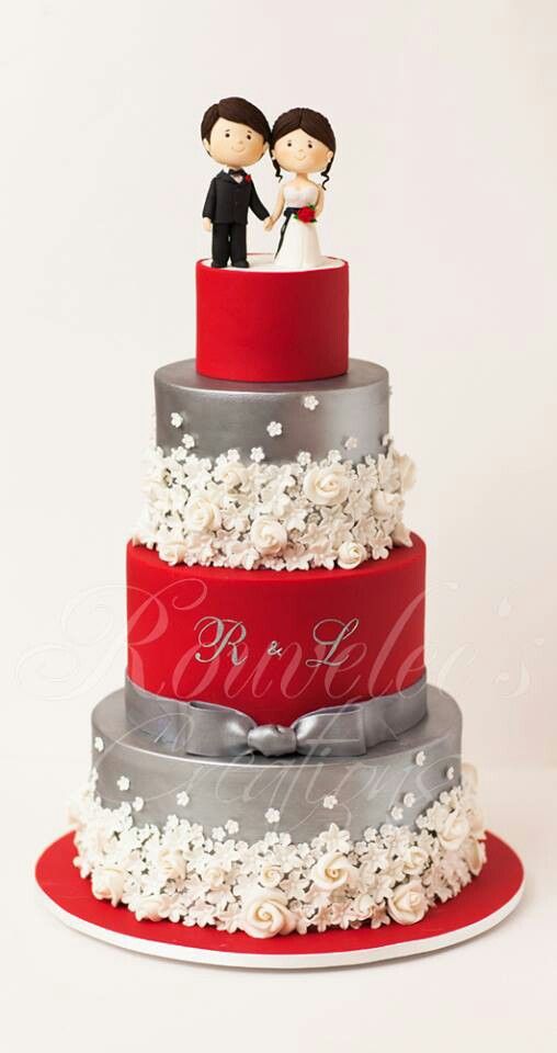 10 Photos of Engagement Cakes In Red And Silver
