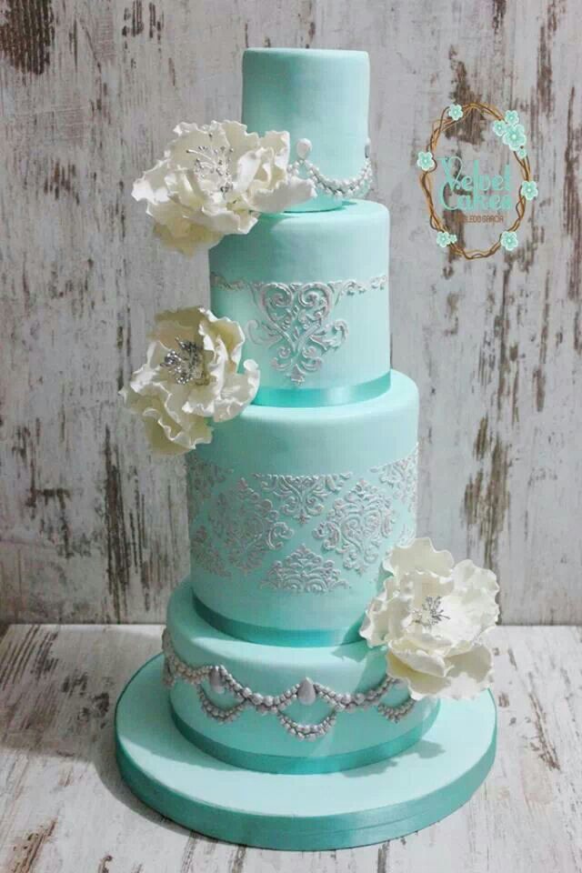 6 Turquoise Blue And Silver Wedding Cakes Photo Tiffany Tiffany Blue Wedding Cake