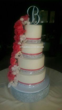 Coral and Bling Wedding Cakes Coral and Bling Wedding Cakes