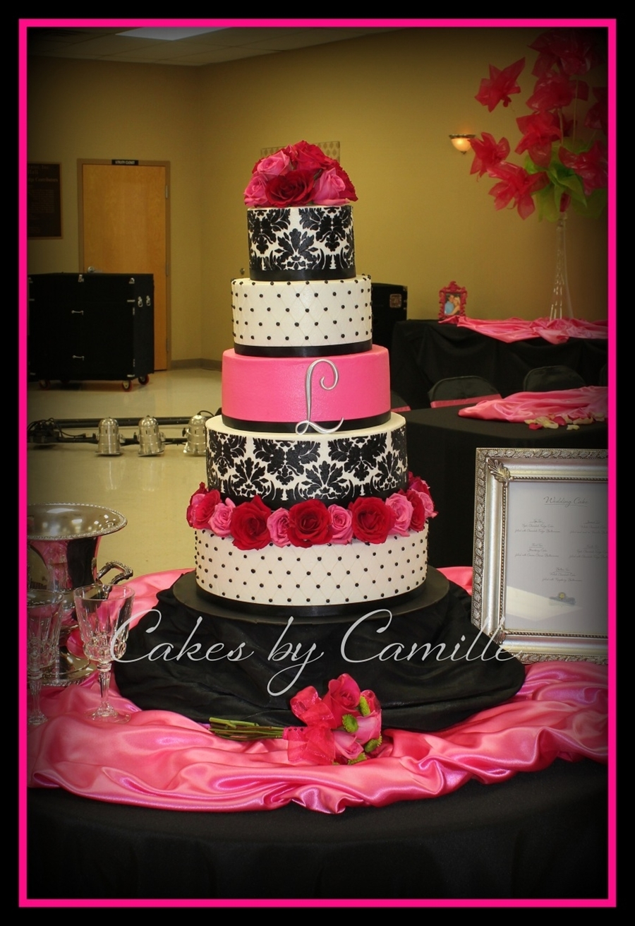 7 Hot Pink Black And White Cakes Photo Wedding Hot Pink And Black Wedding Cake