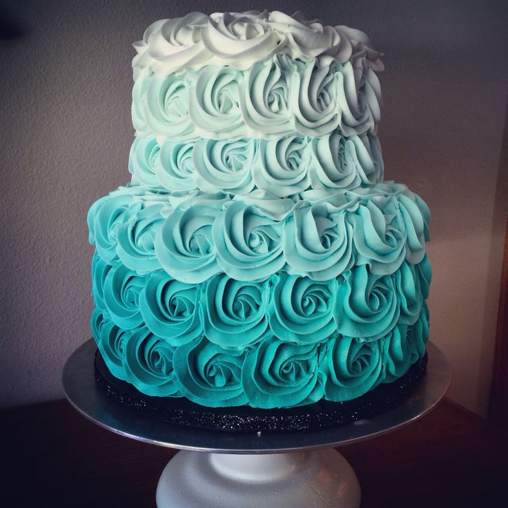 Teal 2 Tier Ombre Cake Teal 2 Tier Ombre Cake