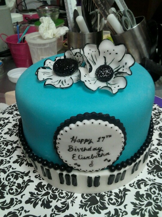 Teal Black and White Birthday Cake Teal Black and White Birthday Cake