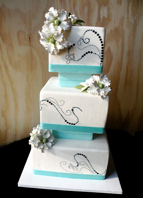 Blue and Gold Square Wedding Cakes