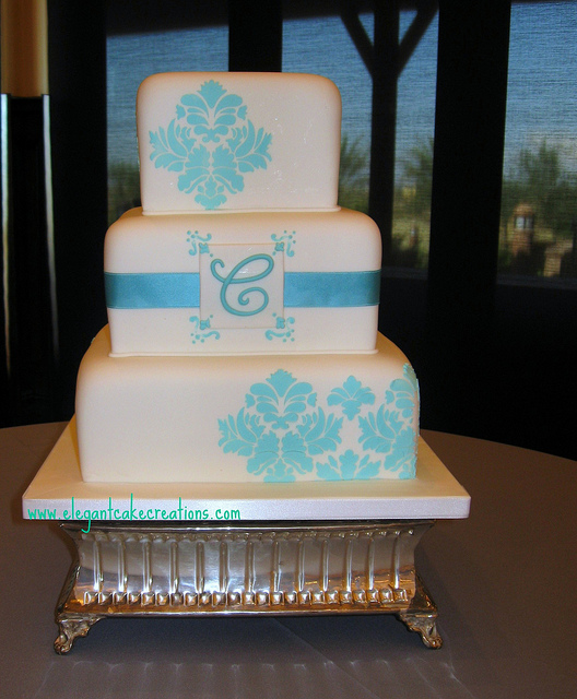 Blue and White Wedding Cake