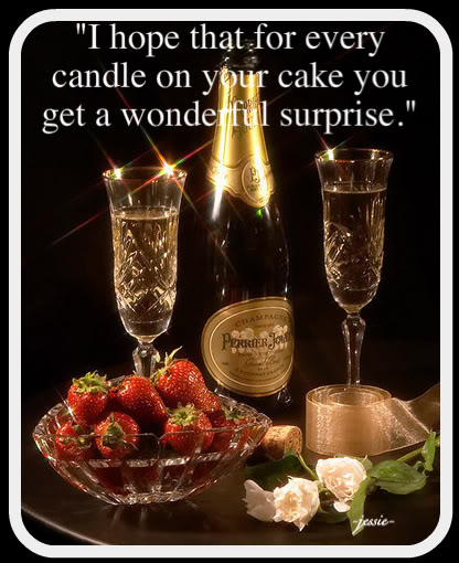 8 Happy Birthday Cakes And Champagne With Flowers And Candle Photo