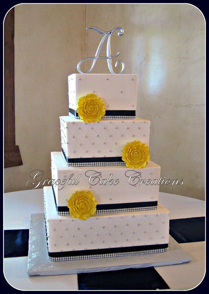 Navy Blue and Yellow Wedding Cake