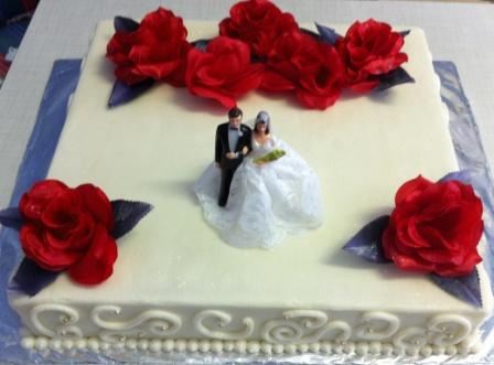 Square Wedding Cake with Red Roses