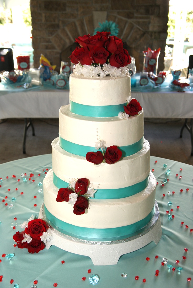 Wedding Cakes with Turquoise and Red.