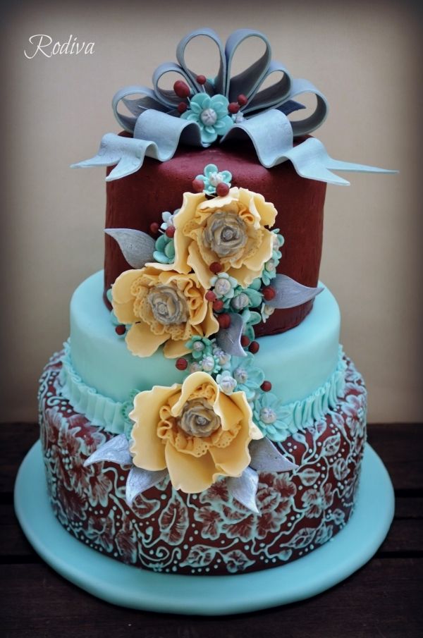 Dark Burgundy and Teal Wedding Cake Dark Burgundy and Teal Wedding Cake