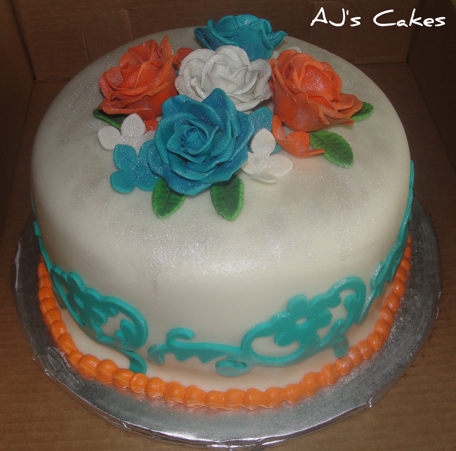 Orange and Teal Bridal Shower Cakes