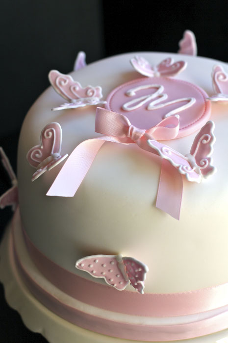 Pink Christening Cake with Butterflies Pink Christening Cake with Butterflies
