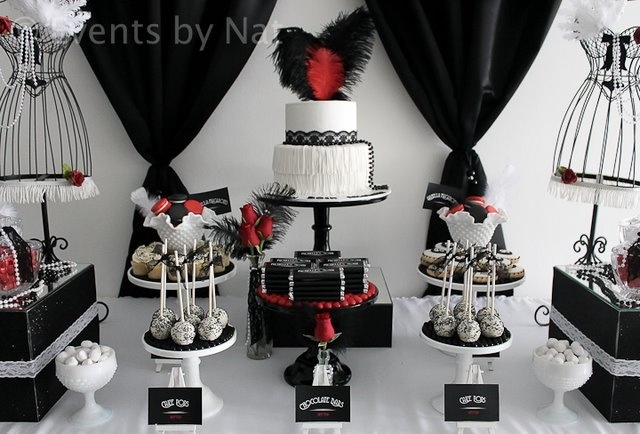 8 black and white cake and cupcakes for birthday party 50 red photo