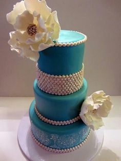 Gold and Teal Wedding Cake