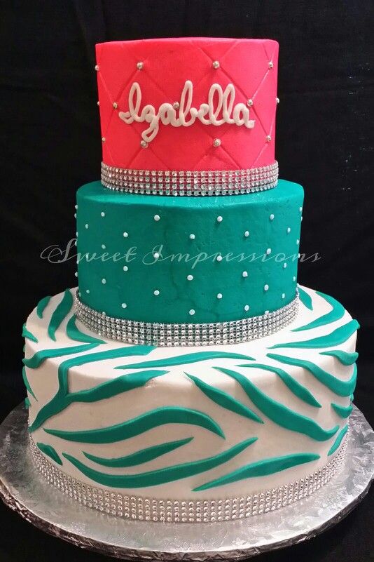 Teal and Pink Zebra Print Cake