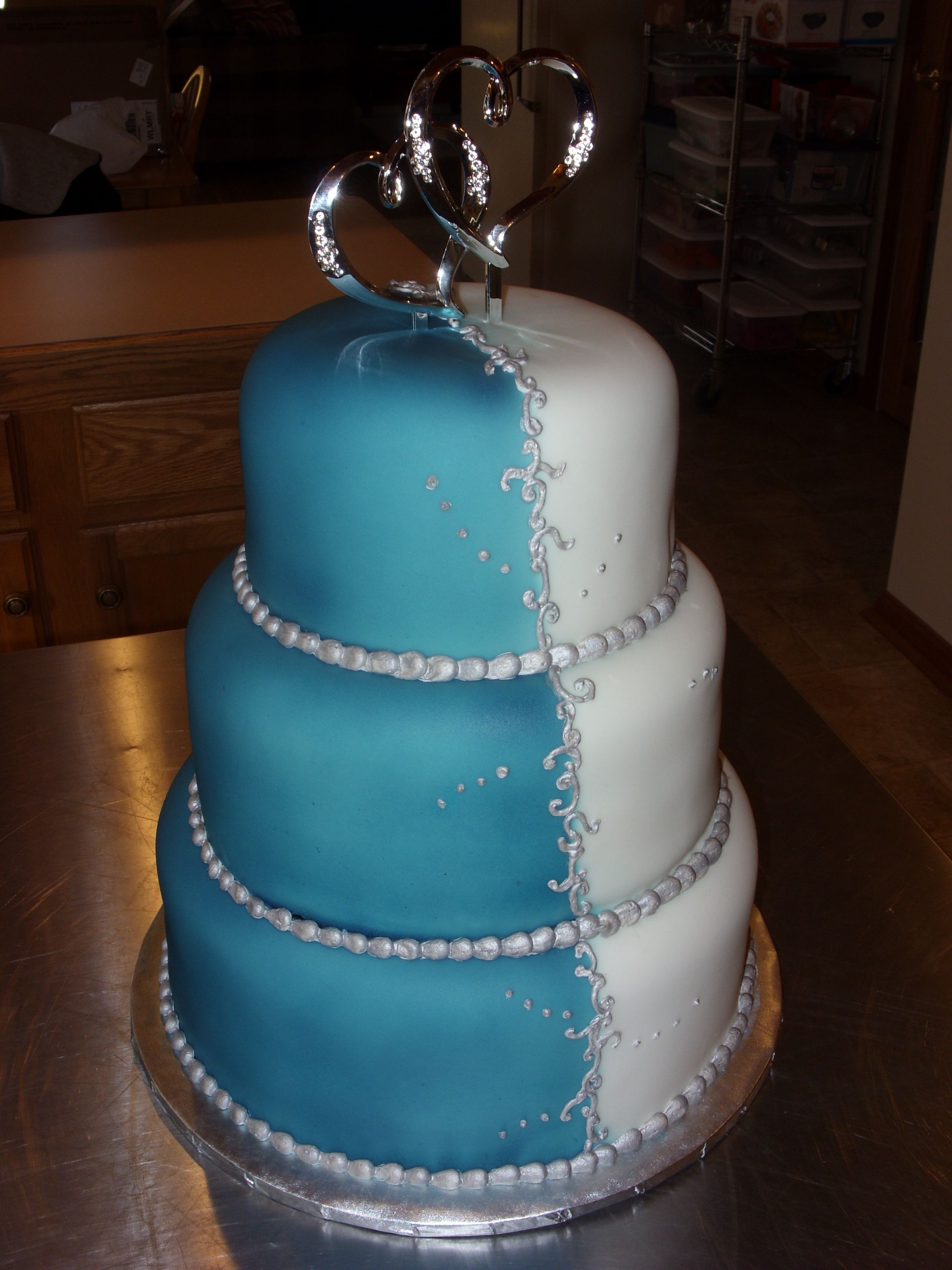 Blue and White Wedding Cake